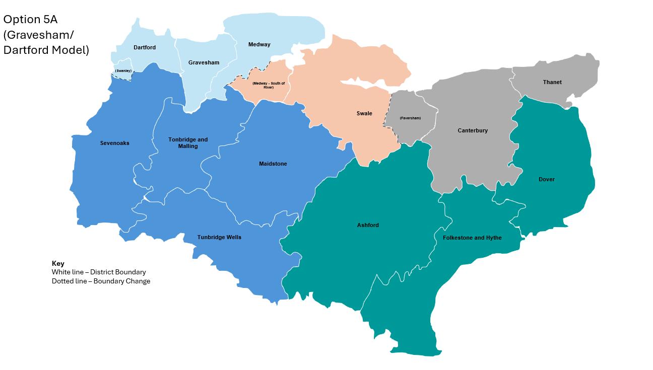 Map of Kent broken into five unitary authorities