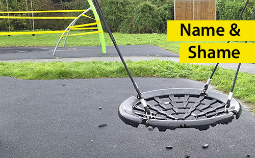 Damage to the swing bitten by a dog