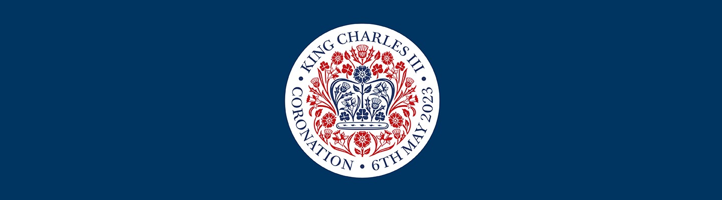 Coronation of King Charles III logo on blue background