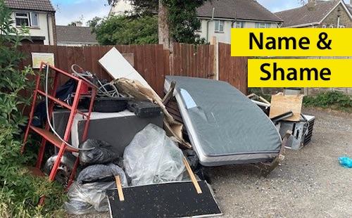 fly tipping items dumped on kirby road by the garages
