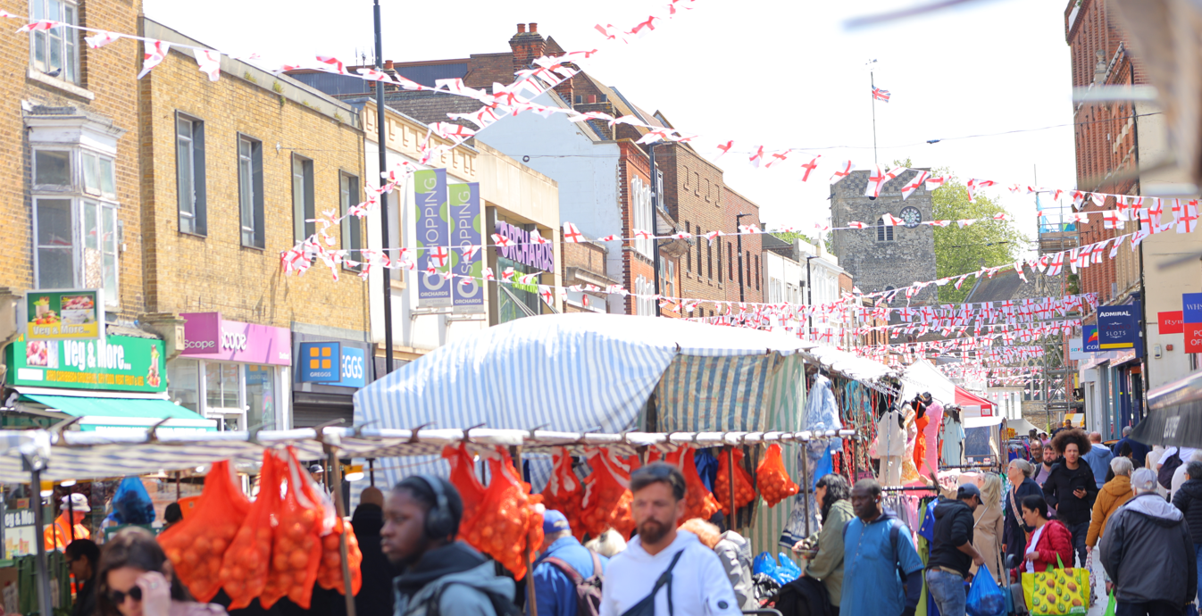 Dartford market and people shopping